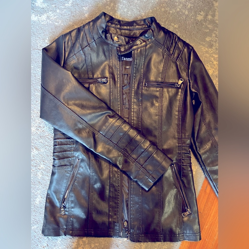 SOLD Faux Leather Black Zip Up Jacket